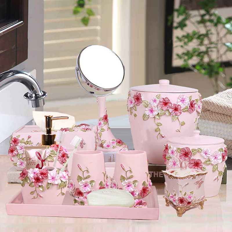 Wedding Bathroom Supply Kit - ヨーロピアン5ピースバスルームセット,ウォッシュアクセサリー,バスルーム用品キット,ウェディングギフトセット,バスルームトレイ,化粧鏡,ティッシュ