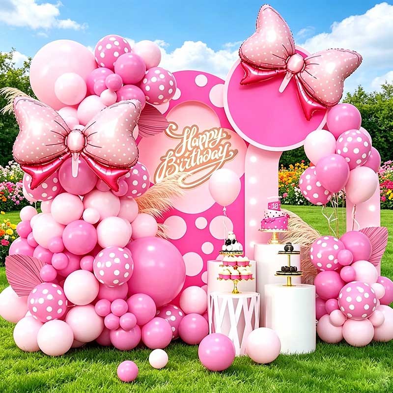 Wedding Day Supply Kit - 99個入り ピンクのリボン付きミニー箔風船ガーランドアーチキット 子供 女の子 誕生日パーティー飾り付け ベビーシャワー