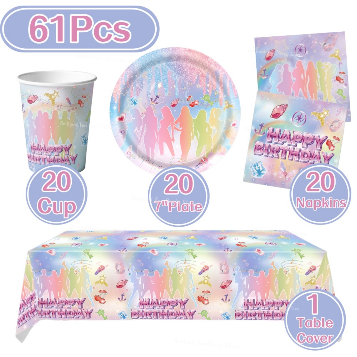 61点入り Kpopファン向け誕生日使い捨て食器セット 紙皿 - Wedding Day Supply Kit のレビューと価格